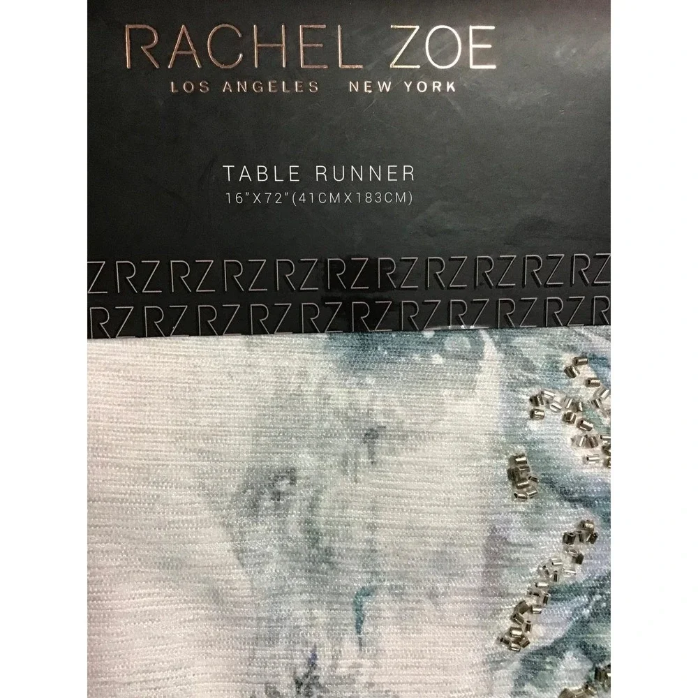 Rachel Zoe Winter Forest Silver Tree Evergreens Table Runner 16x72 Holiday Decor